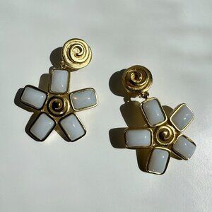 Vintage GIVENCHY Opal Lucite Golden Earrings Clip on Oversized